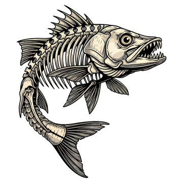 snook fish skeleton illustration with vintage style for fishing logo or apparel design