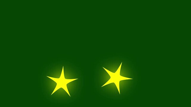 Shiny star animation with glowing rays and cartoon doodle shapes on green screen background for festive holiday video in 4K loop effect