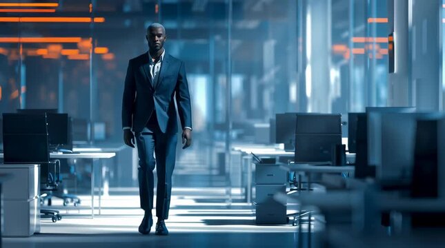 A cinematic corporate scene featuring the character recreated exclusively from Image 1 as the sole character reference, preserving the exact facial features, proportions, hairstyle, clothing, and iden