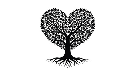 A black silhouette of a tree forming the shape of a heart