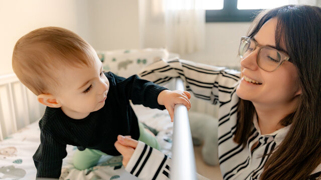 Mother and baby enjoying bonding time at home
