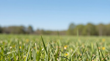 Tall grass waving in a meadow under a clear blue sky on a sunny day