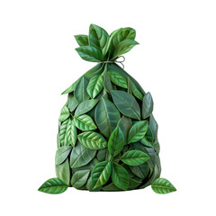 Green bag of leaves on clear background