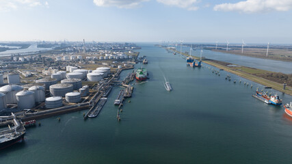 Rotterdam industrial port terminal storing oil and gas