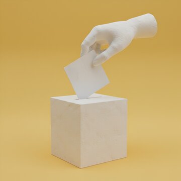 Geste solennel de vote repr&eacute;sent&eacute; par une main sculpturale minimaliste pour illustrer les valeurs civiques et l'&eacute;thique politique