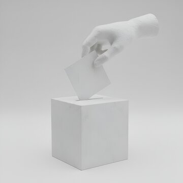 Geste solennel de vote repr&eacute;sent&eacute; par une main sculpturale minimaliste pour illustrer les valeurs civiques et l'&eacute;thique politique