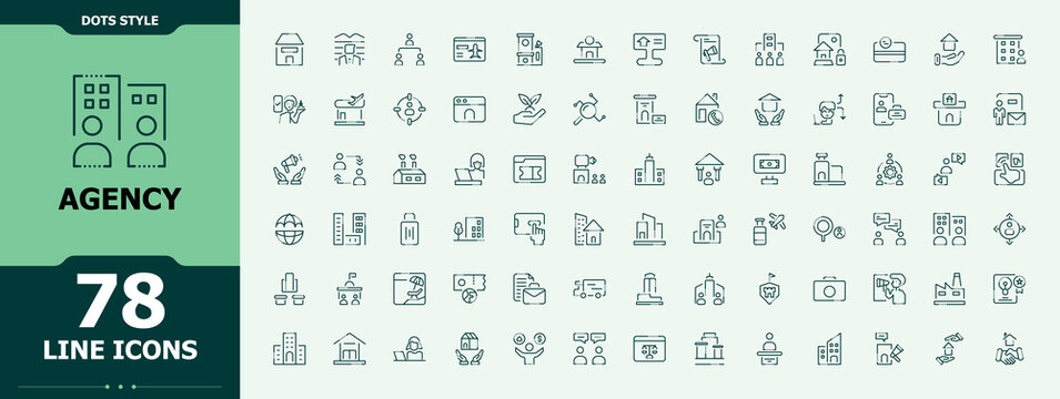 Agency linear icon set. Contain linear symbols plan, as, marketing and more. Agency icon set. Minimal linear icons. Editable vector art.