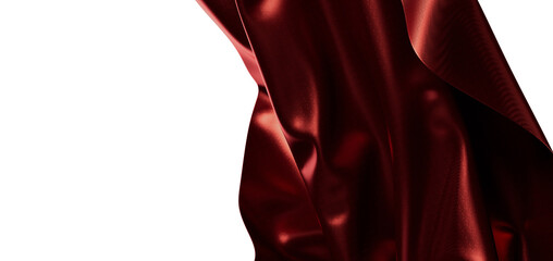 Luxurious abstract background featuring flowing red satin cloth with textured details and a white ba