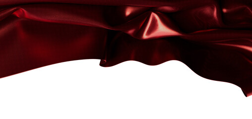 Luxurious burgundy satin cloth with white space, elegant and textured for designs.