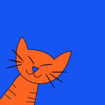 Cute orange cat illustration with blue background