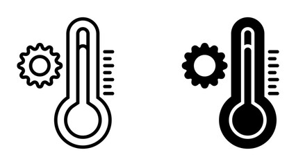 Hot temperature icon set.  illustration of a thermometer, signifying temperature control. The image depicts an adjustable thermostat indicator for climate management.