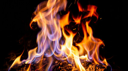Colorful flames dancing in darkness representing the concept of Nowruz  