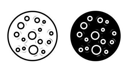 Moon icon set. A simple outline drawing illustration of the full moon phases with lunar craters in black and white colors.