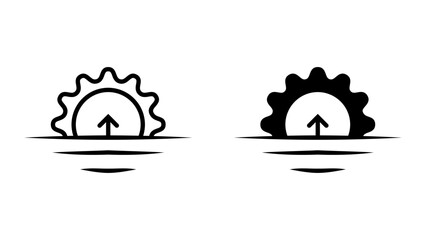 Sunrise icon set. illustration of a sunrise with an arrow pointing upwards from the horizon. Simple icon of rising sun symbol with a modern feel.