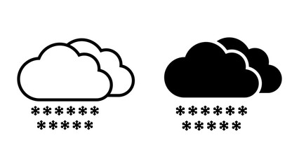 Snowfall icon set. Simple graphic icon illustration of clouds with snow falling. Available in outline and filled styles. Suitable for weather forecast design.
