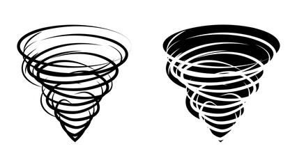 Tornado icon set. tornado illustration with a grunge brushwork style, isolated on a white background. This graphic represents a windstorm, natural disaster, and severe weather element.