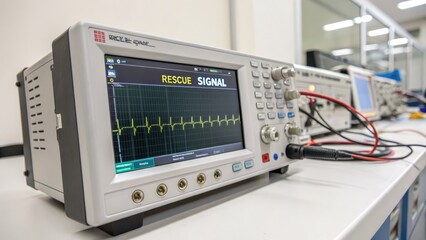 Fototapeta premium Advanced Oscilloscope Displaying Rescue Signal in Laboratory Setting