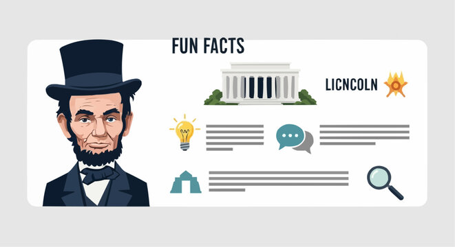Abraham lincoln infographic template with fun facts and historical elements for educational content and presentations