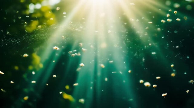 8K Ethereal Realism: Cinematic loop of pollen particles drifting in sunlit air beams, dreamy nature aesthetic