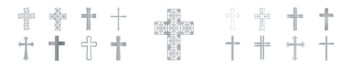 Christian cross icons set, decorative religious symbols and crucifix collection for church, baptism, Easter, or funeral design