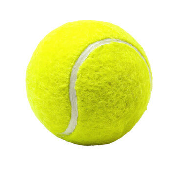 Yellow tennis ball close-up, fuzzy felt sports equipment, bright neon green tennis ball for training and recreation isolated on Transparent Background