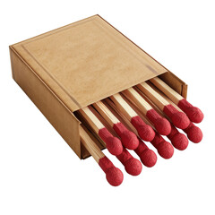 A box of matches is shown with red tips visible