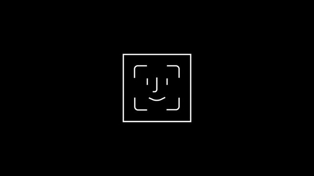minimal facial recognition scanning interface animation with abstract biometric authentication icon on dark background.