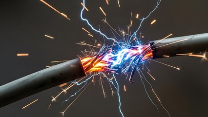 Electric Cable Short Circuit with Sparks.