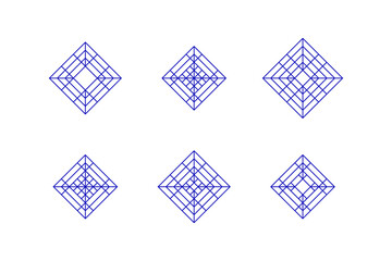 Decor element for lattice. Different design of lined panel. Abstract minimalistic square geometric shape with simple ruling.