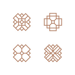 Cross-shaped emblem with rectangle. Modern abstract linear compositions and graphic design elements.