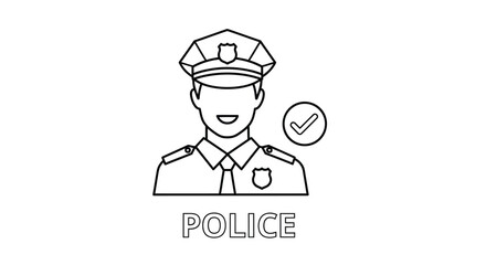 Obraz premium Simple line art illustration of a police officer's head with a checkmark