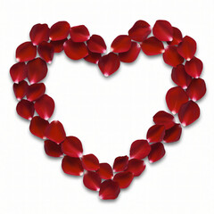 Obraz premium symmetrical heart made of red rose petals isolated on white background