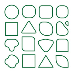 Set of unique organic and geometric green outline shapes icons