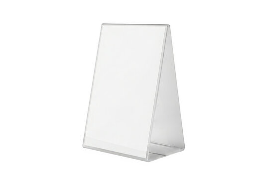 Blank white acrylic table tent sign isolated on transparent background