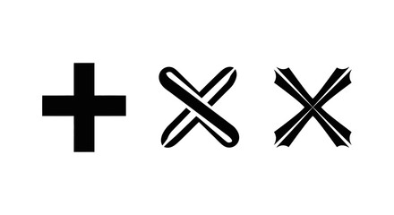 Fototapeta premium Black symbols including a cross and stylized x shapes on white