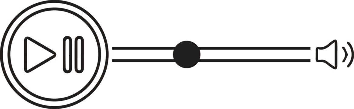 black outline flat vector ui media player play pause volume slider icon graphic symbol