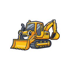 Obraz premium Exciting Construction Action Featuring a Happy Excavator in a Bright Urban Environment Illustration