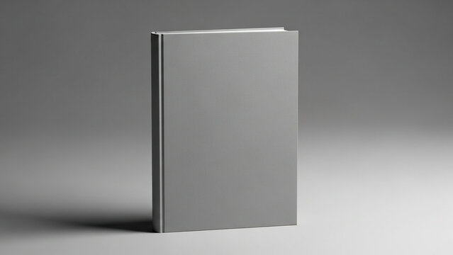 Plain gray hardcover book standing upright against simple gradient background showcasing empty dust jacket ready for design mockup or title placement