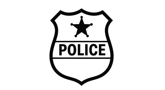 Black and white police badge with a star emblem on a white background