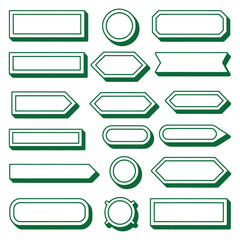 Green label shapes with shadows vector set