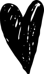 Heart grunge vector love illustration, rough black sketch heart icon with distressed texture, simple romantic graphic design element for print