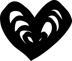 Heart grunge vector love design, dark abstract heart shape with evil eye expression, bold graphic icon for edgy romance art and tattoo style