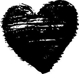 Grunge heart vector love symbol with rough texture and distressed shape expressing romance passion emotion in bold dark graphic style
