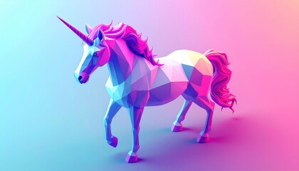Low Poly Unicorn with Vibrant Colors and Geometric Design.