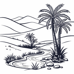 Obraz premium Desert oasis with palm trees
