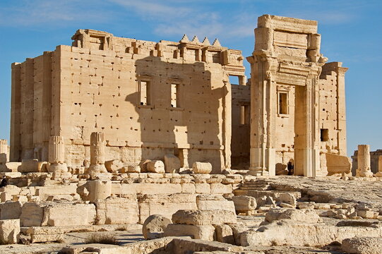Palmyra Temple of Baal (Bel) against blue sky in 2007 Syria