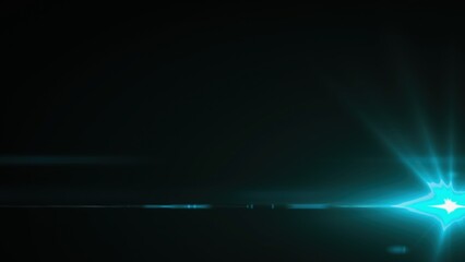 Abstract dark background with bright blue light flare and lens effects