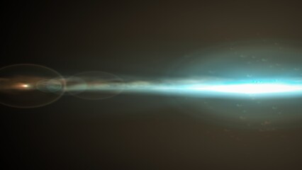 Fototapeta premium Dynamic lens flare with blue light beam and dramatic bokeh effect in dark background