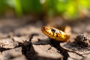 Obraz premium Shimmering Snake on Cracked Dry Ground with Eye-Catching Scales