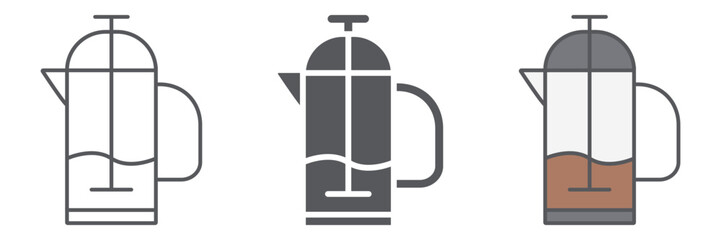 French press line icon, kitchen and drink, pot sign, vector graphics, a linear pattern on a white background.